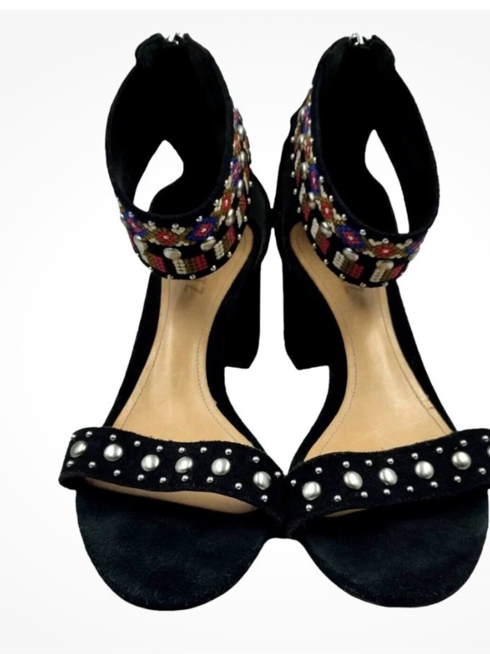SCHUTZ Black Beaded Pearl-Accent Block Heel Sandals